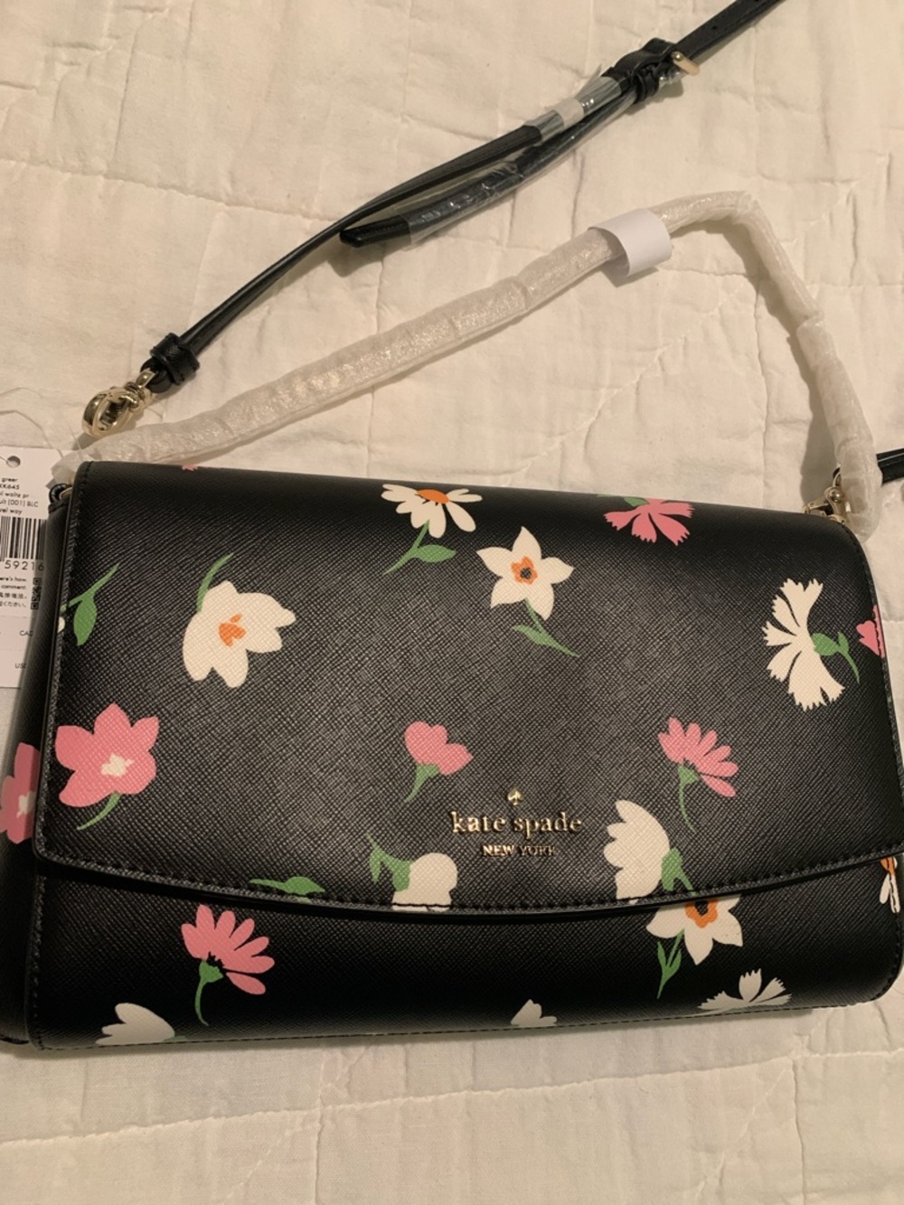 kate spade Black Floral Crossbody with  matching card holder wallet